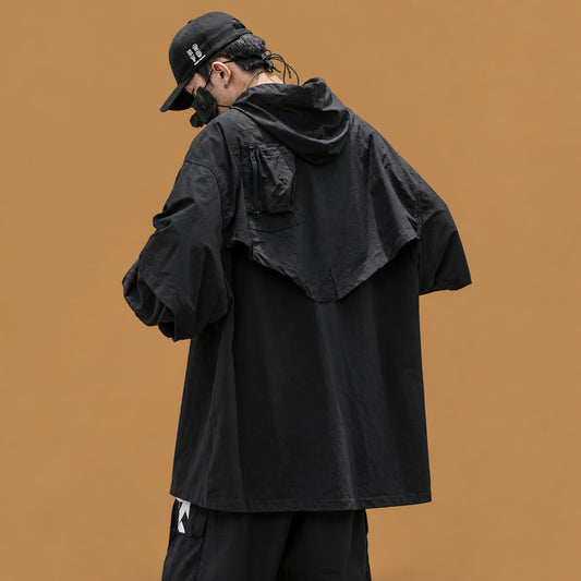 Trendy classic mens long hooded trench coat casual black featuring a functional silhouette and breathable material ideal for effortless everyday styling and comfort