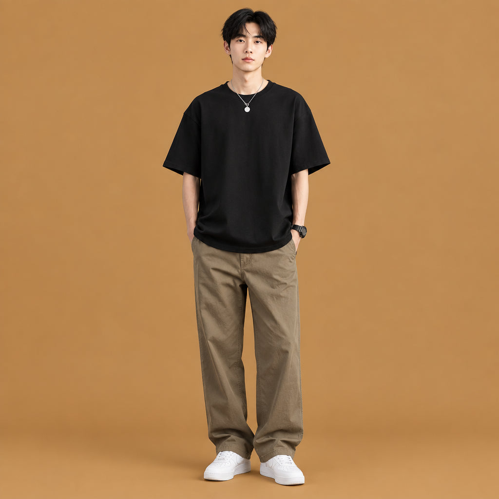 Stylish mens breathable pure cotton short-sleeve t-shirt showcasing a comfortable regular fit with premium natural fabric and elegant design details for modern daily wear