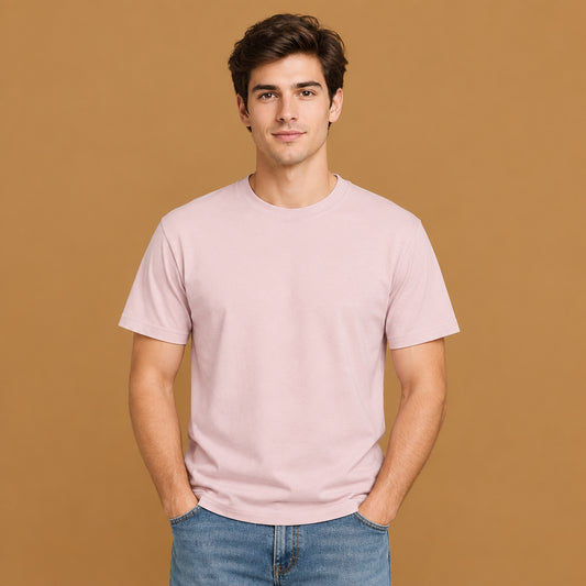 Trendy mens breathable pure cotton short-sleeve t-shirt featuring a lightweight silhouette and airy weave ideal for effortless summer styling and comfort