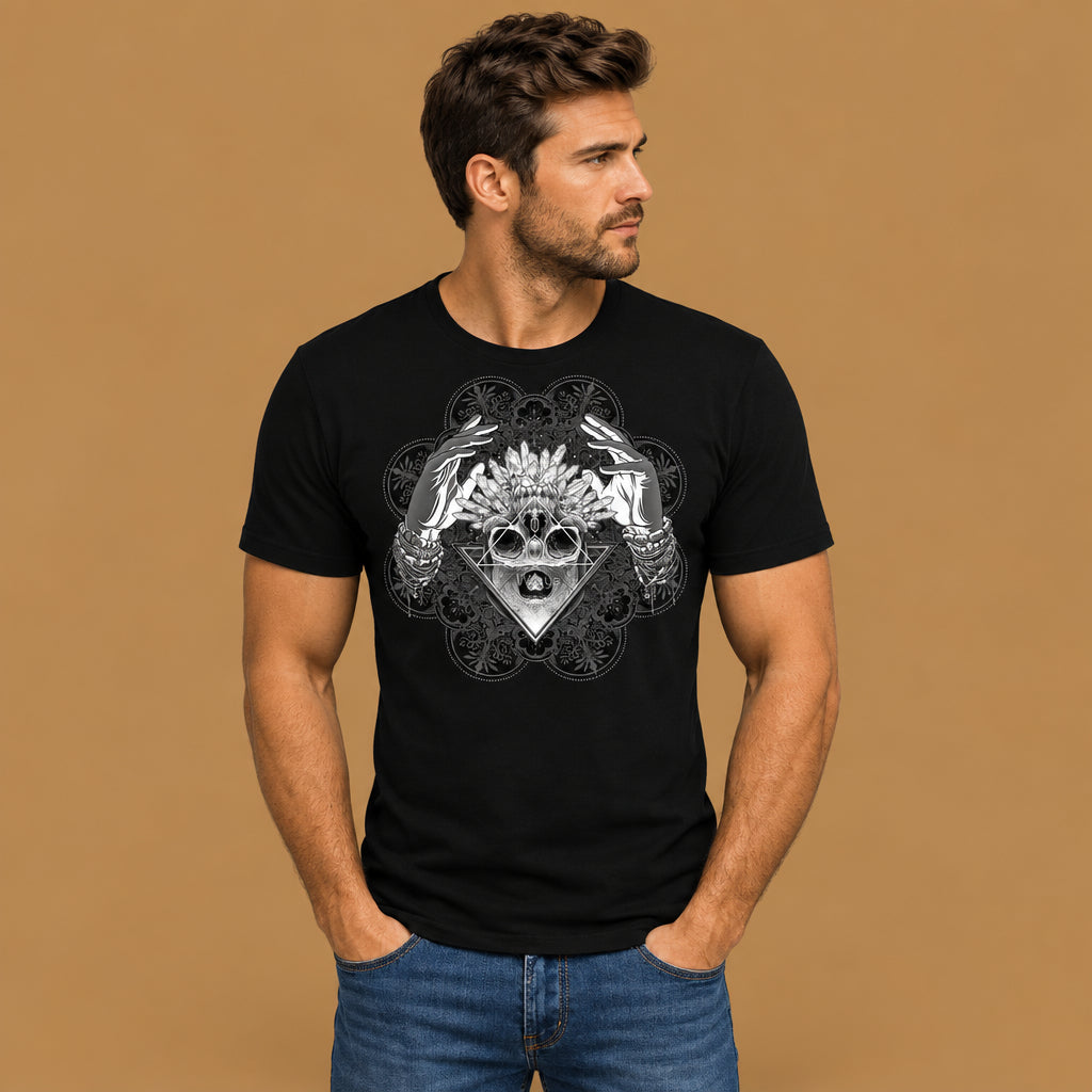 Modern mens horror skull print digital graphic short sleeve t-shirt designed for active urban lifestyles, offering maximum flexibility and lightweight daily wear