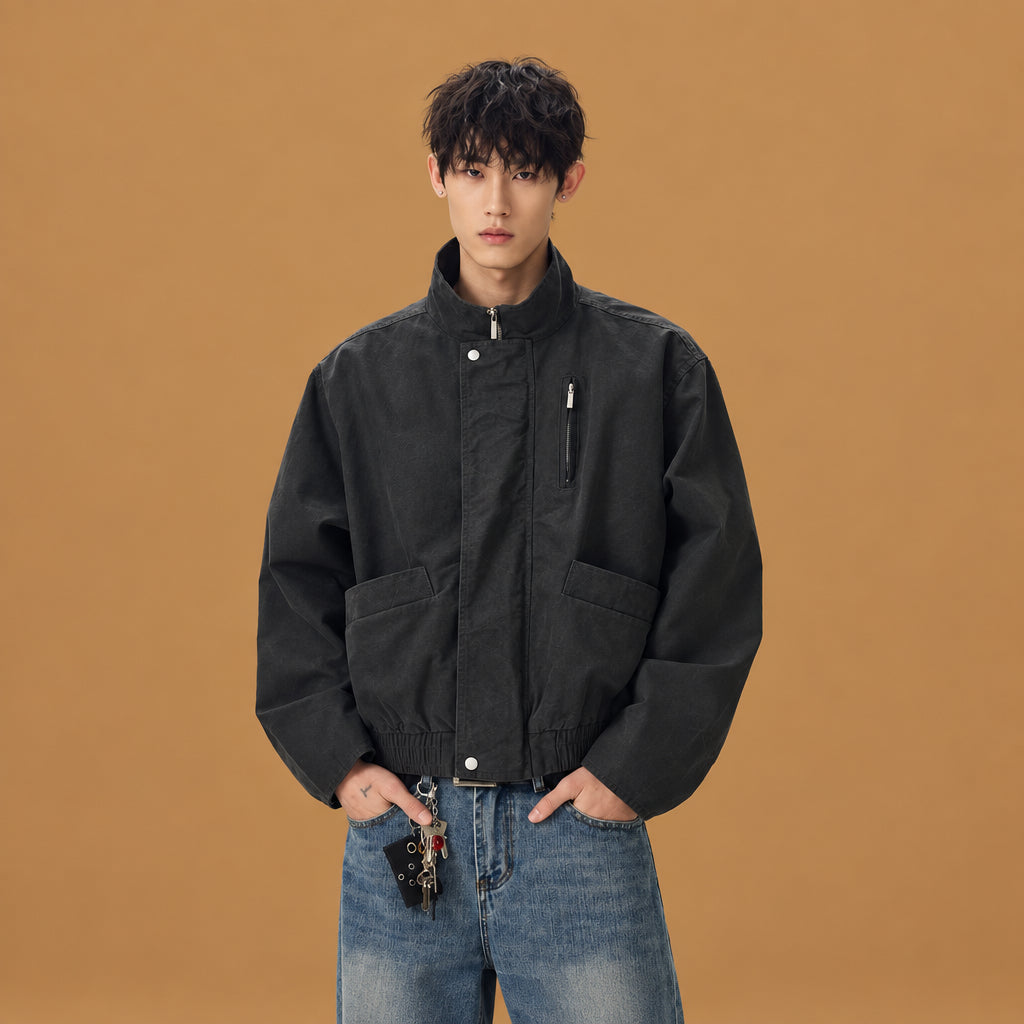 Stylish retro stand-up collar short cotton bomber coat showcasing a comfortable warm fit with premium durable fabric and chic design details for modern winter wear