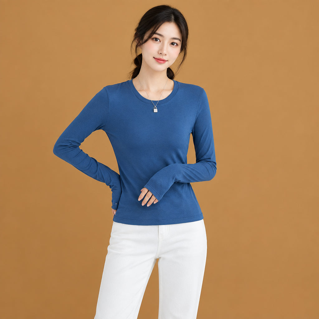 Classic everyday women's basic long-sleeve slim-fit top crafted from breathable soft viscose material ideal for all-season styling
