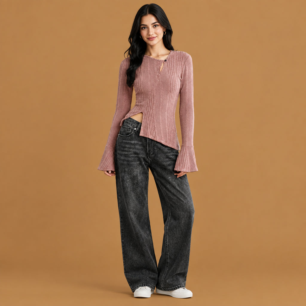 Stylish womens casual stitching long-sleeve t-shirt comfortable everyday wear top from Patty Fashion