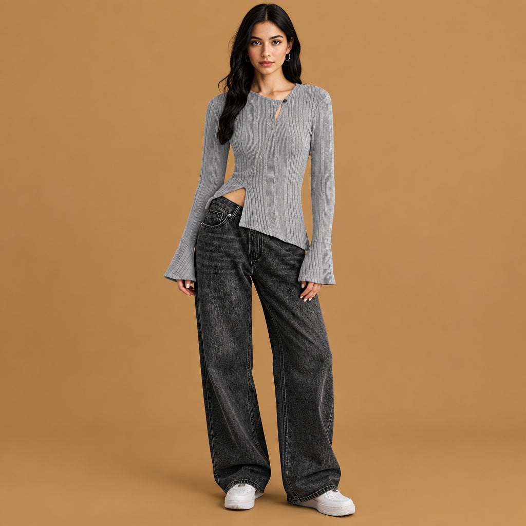 Comfortable womens casual stitching long-sleeve t-shirt stylish daily outfit from Patty Fashion
