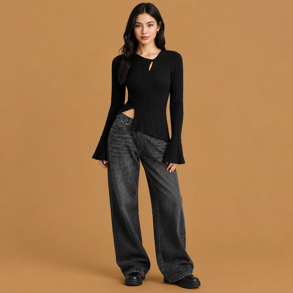 Elegant womens casual stitching long-sleeve t-shirt premium quality apparel by Patty Fashion