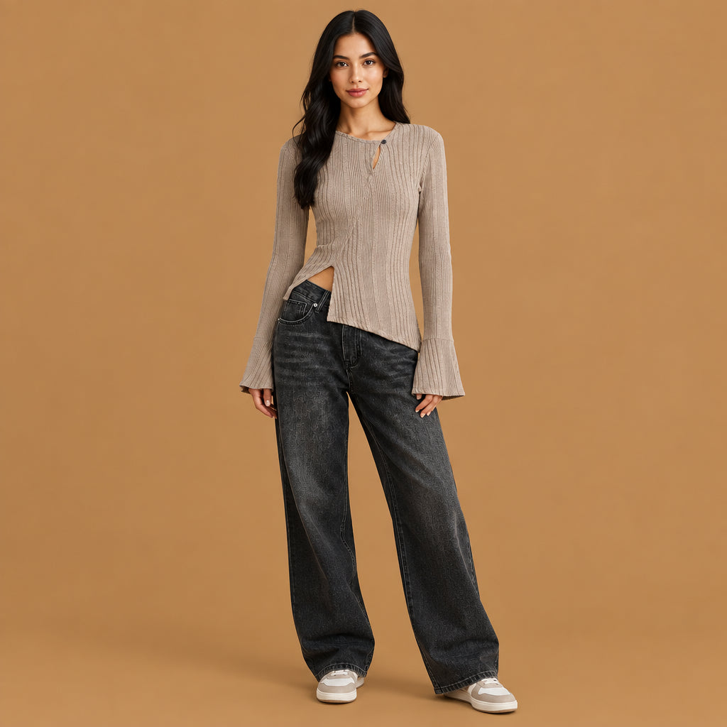 Casual wear womens stitching long-sleeve t-shirt breathable fabric top by Patty Fashion