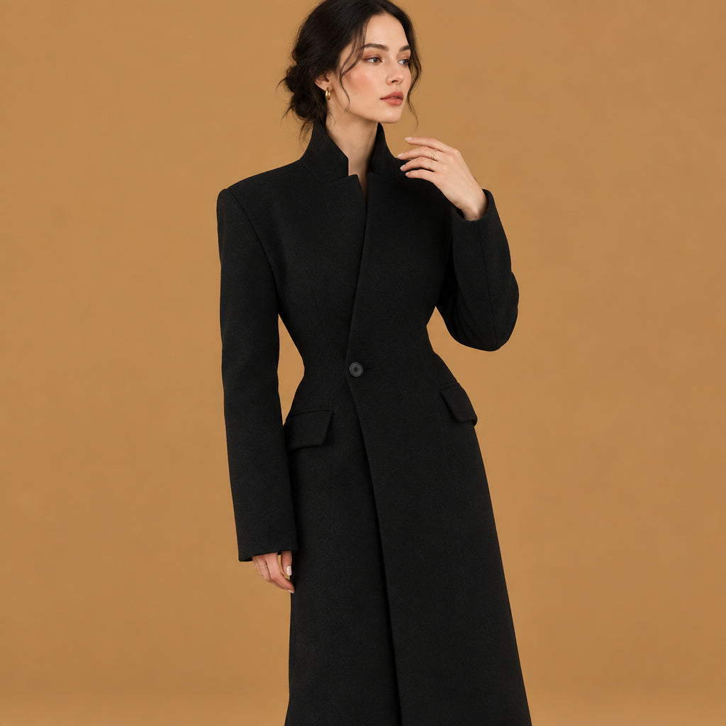 Elegant casual waist cinching double breasted trench coat for fall built with skin-friendly fabric, featuring classic lapel collar aesthetics and smooth texture throughout