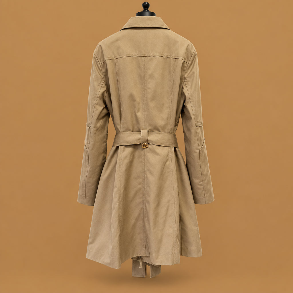 Modern high-neck asymmetric zipper belted leather trench coat khaki designed for active lifestyle events, offering maximum flexibility and lightweight daily warmth