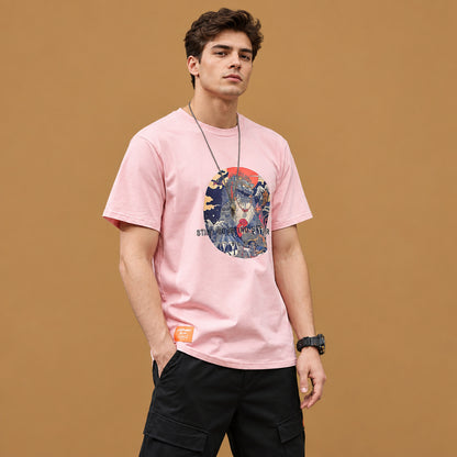 Modern large size print casual t-shirt designed for active urban lifestyles, offering maximum flexibility and lightweight daily wear