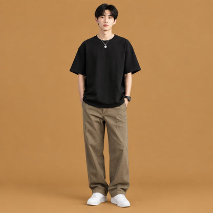 Stylish mens breathable pure cotton short-sleeve t-shirt showcasing a comfortable regular fit with premium natural fabric and elegant design details for modern daily wear