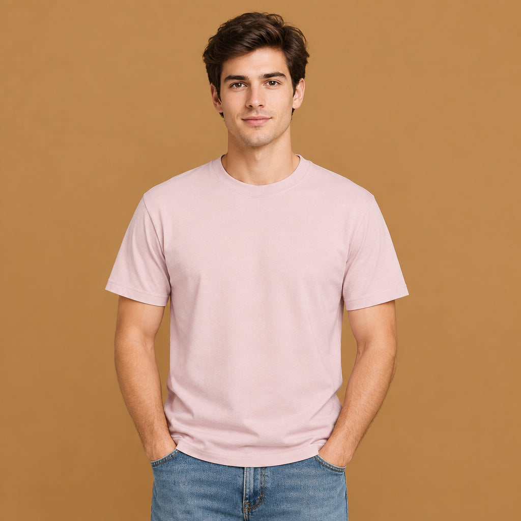 Trendy mens breathable pure cotton short-sleeve t-shirt featuring a lightweight silhouette and airy weave ideal for effortless summer styling and comfort
