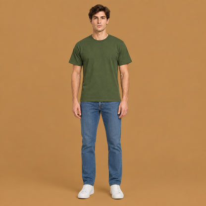 Casual wear mens breathable pure cotton short-sleeve t-shirt equipped with reinforced stitching seams and a flattering fit that complements various body shapes
