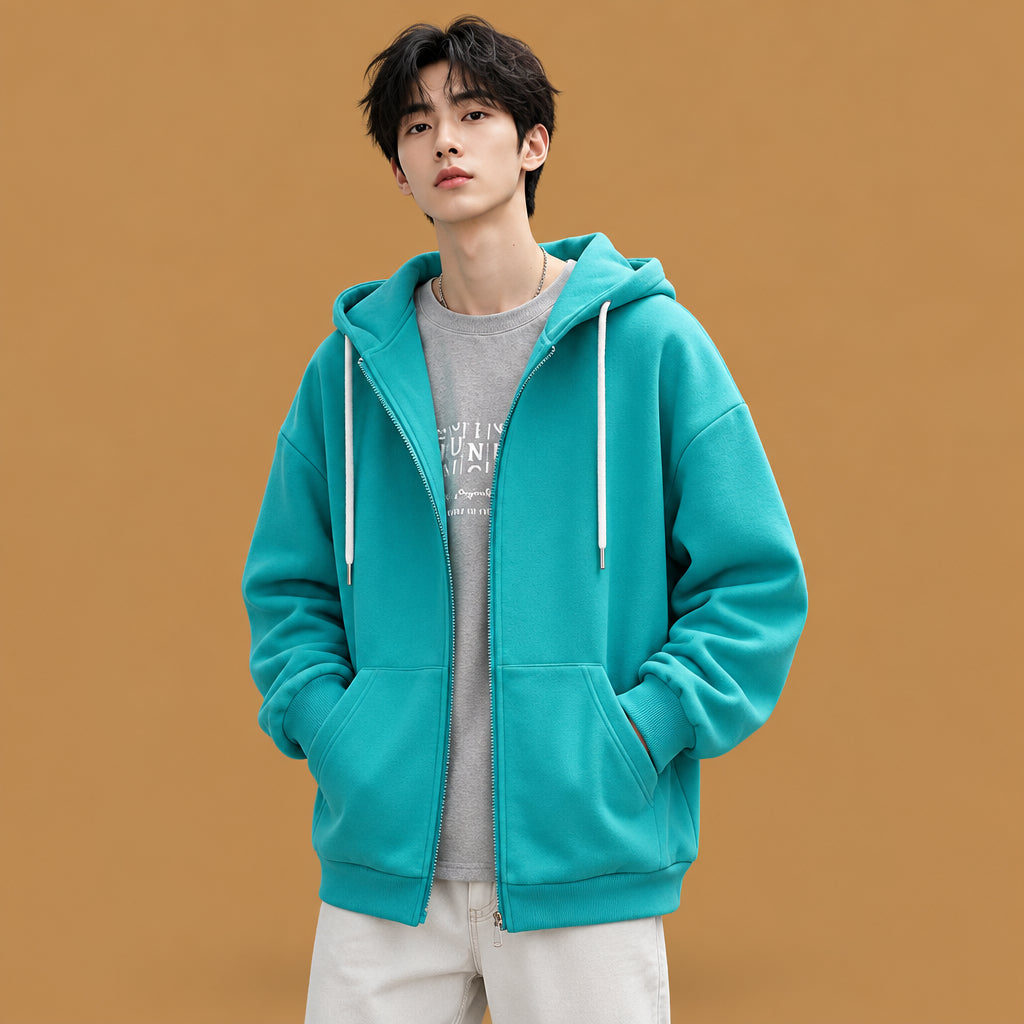 Chic mens casual hooded zipper pocket coat acting as a versatile wardrobe staple with a smooth finish and effortless casual elegance
