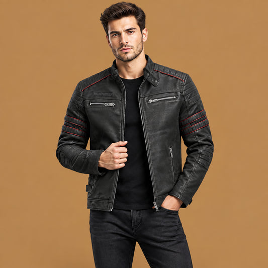 Stylish mens fashion pu leather jacket coat showcasing a comfortable bold fit with premium durable faux leather and chic design details for modern urban wear