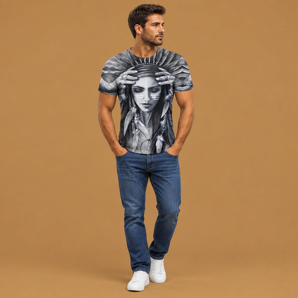 Comfortable mens horror skull print digital graphic short sleeve t-shirt highlighting sharp digital print detailing, durable construction, and an attractive look for casual outings