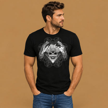 Modern mens horror skull print digital graphic short sleeve t-shirt designed for active urban lifestyles, offering maximum flexibility and lightweight daily wear