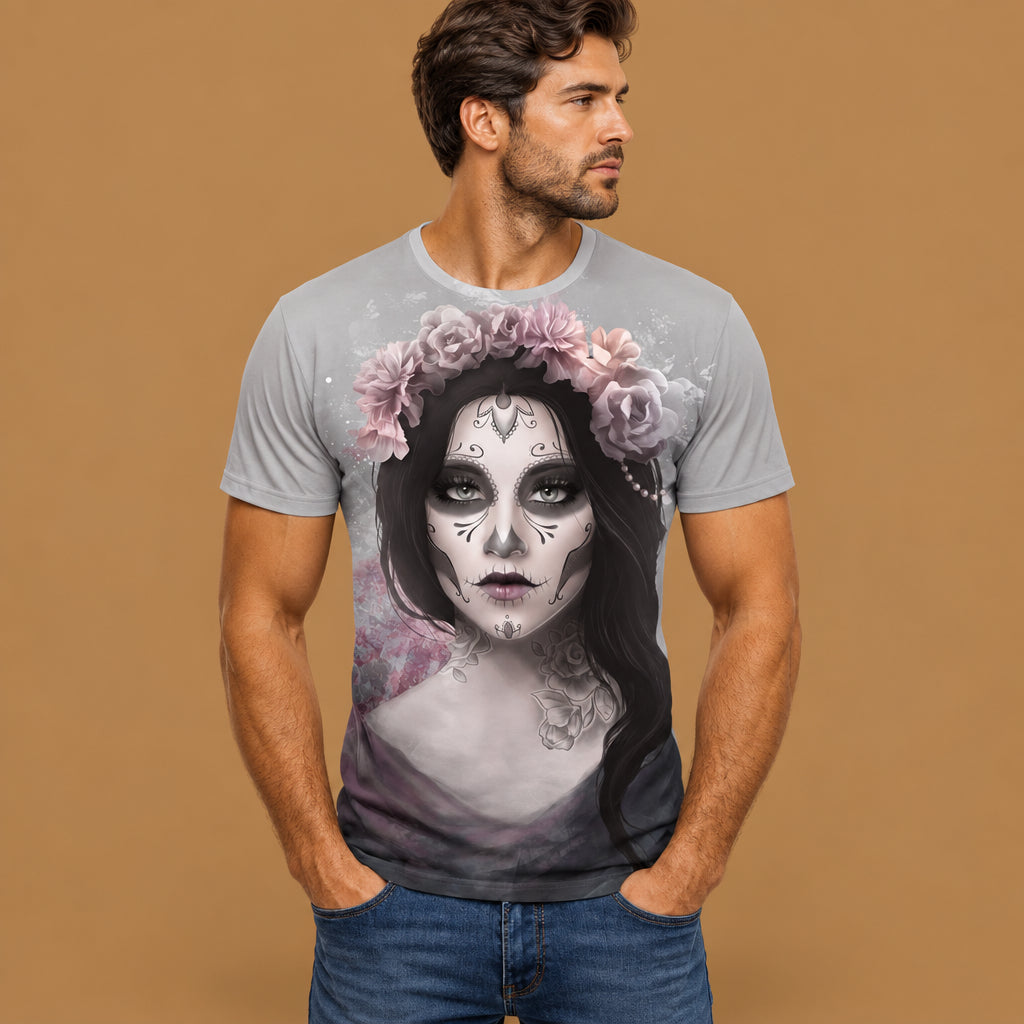 Casual wear mens horror skull print digital graphic short sleeve t-shirt equipped with reinforced stitching seams and a flattering fit that complements various body shapes