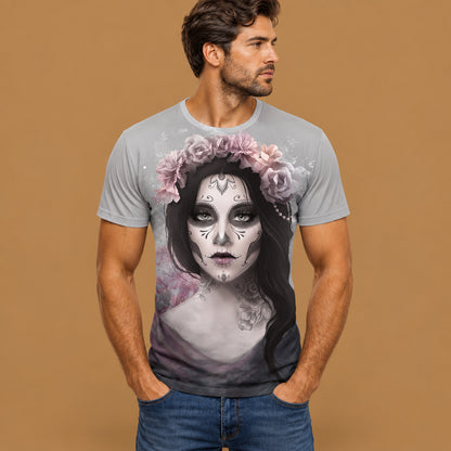 Casual wear mens horror skull print digital graphic short sleeve t-shirt equipped with reinforced stitching seams and a flattering fit that complements various body shapes