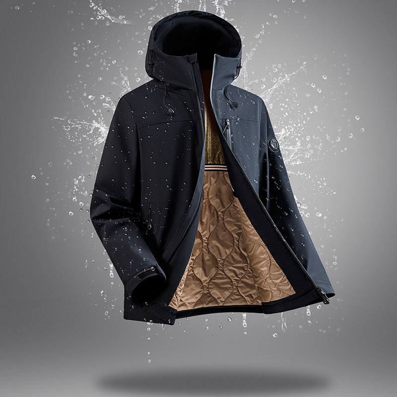 Elegant mens outdoor casual polyester coat for daily wear and travel built with skin-friendly fabric, featuring classic collar aesthetics and smooth texture throughout