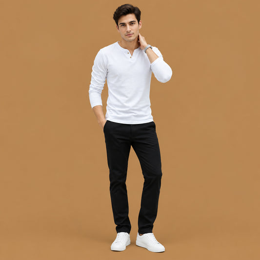 Stylish mens slim v-neck button long sleeve casual t-shirt showcasing a comfortable tailored fit with premium soft fabric and elegant design details for modern daily wear