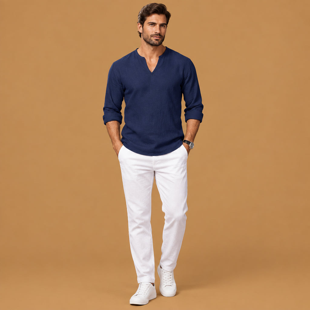 Trendy mens v-neck plus-size long-sleeve t-shirt featuring an inclusive silhouette and breathable material ideal for effortless seasonal styling and comfort