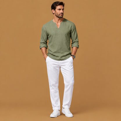 Chic mens v-neck plus-size long-sleeve t-shirt acting as a versatile wardrobe staple with a smooth finish and effortless casual elegance