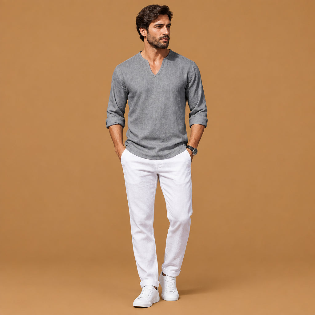 Attractive mens v-neck plus-size long-sleeve t-shirt crafted from high-quality stretchable cotton blend for all-day comfort and easy layering