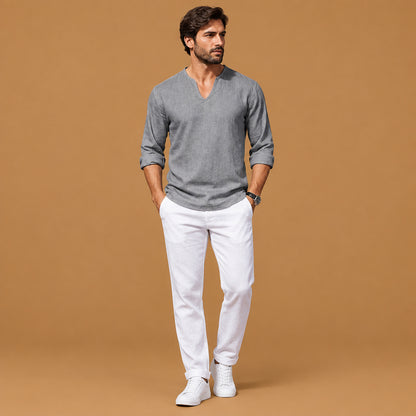 Attractive mens v-neck plus-size long-sleeve t-shirt crafted from high-quality stretchable cotton blend for all-day comfort and easy layering