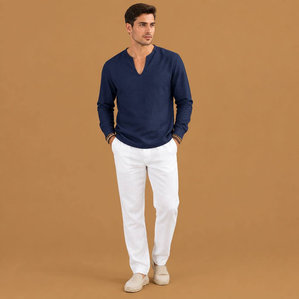Premium mens v-neck plus-size long-sleeve t-shirt offering a perfect balance of contemporary fashion trends and traditional casual comfort