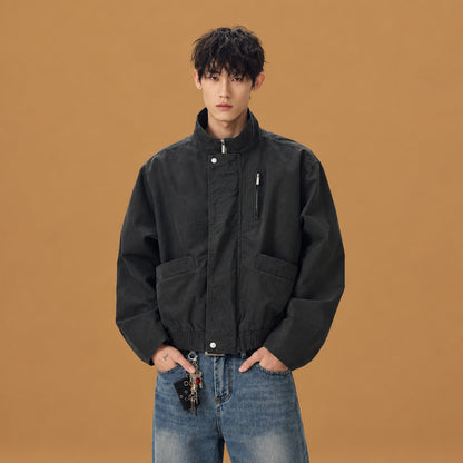 Stylish retro stand-up collar short cotton bomber coat showcasing a comfortable warm fit with premium durable fabric and chic design details for modern winter wear
