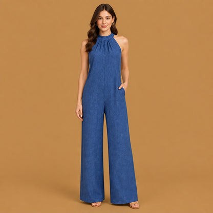 Modern sleeveless halter ruffled young womens cami jumpsuit designed for active lifestyle events, offering maximum flexibility and lightweight daily wear