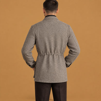 Comfortable vintage loose single breasted lapel wool blend coat highlighting fine button detailing, rugged construction, and an attractive look for outdoor outings