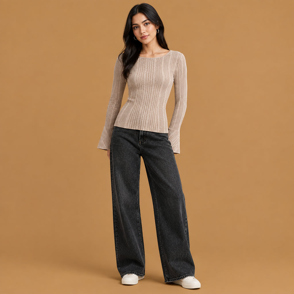 Trendy womens casual stitching long-sleeve t-shirt soft fabric fashion wear by Patty Fashion