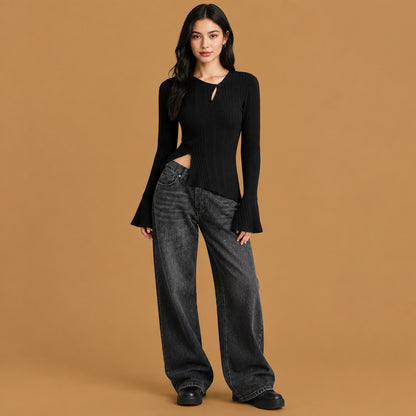 Elegant womens casual stitching long-sleeve t-shirt premium quality apparel by Patty Fashion