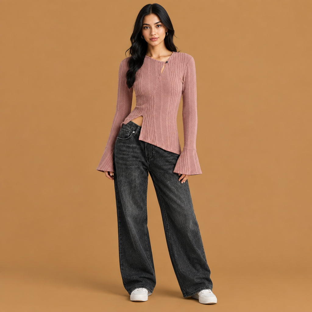 Modern womens casual stitching long-sleeve t-shirt fashionable streetwear from Patty Fashion