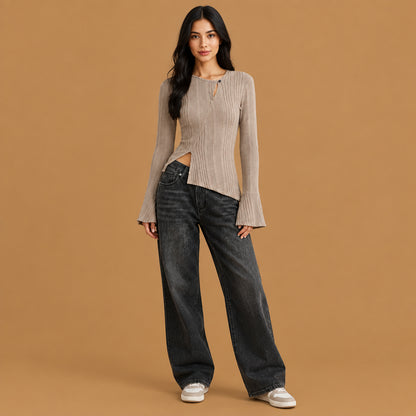 Casual wear womens stitching long-sleeve t-shirt breathable fabric top by Patty Fashion