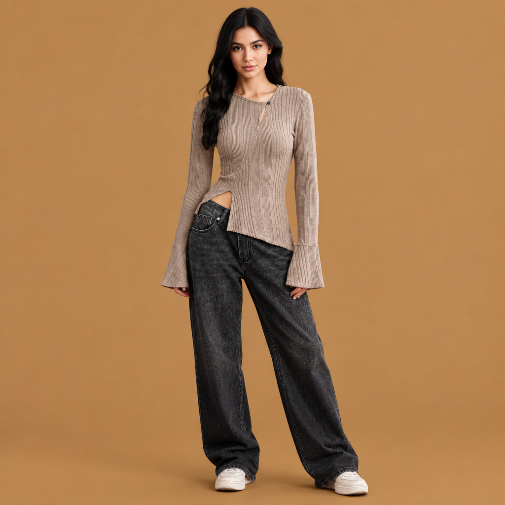 Chic womens casual stitching long-sleeve t-shirt stylish wardrobe essential from Patty Fashion