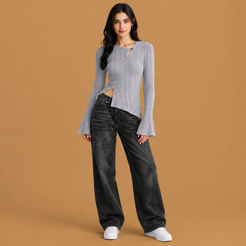 Attractive womens casual stitching long-sleeve t-shirt soft daily wear by Patty Fashion