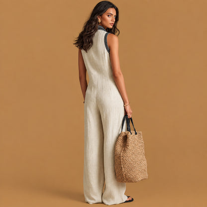 Modern womens simple sleeveless full length jumpsuit designed for active lifestyle events, offering maximum flexibility and lightweight daily wear
